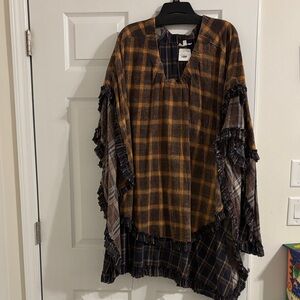 Plaid Layered Boho Tunic in Mustard & Navy